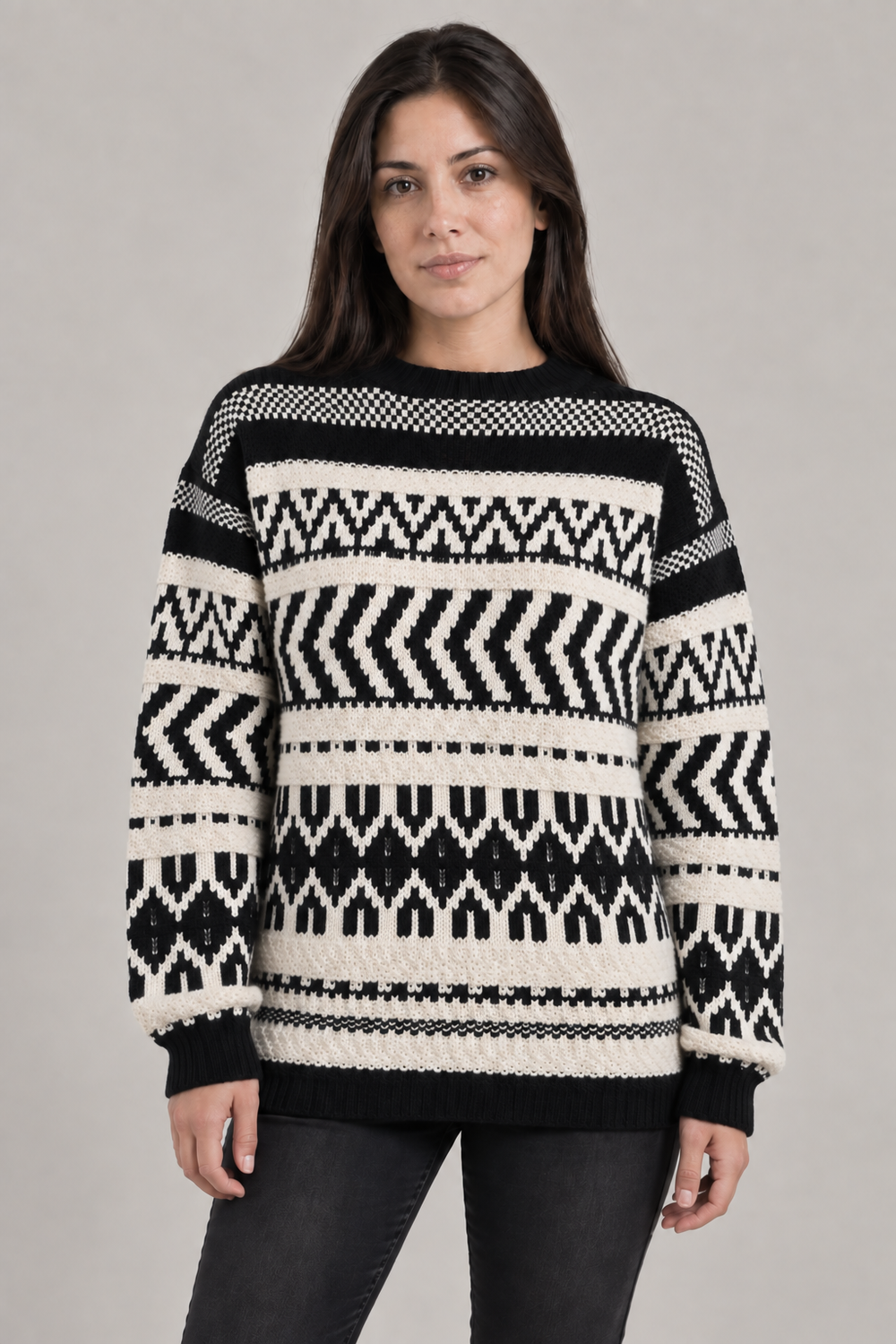 Suéter Jacquard Negro y Blanco